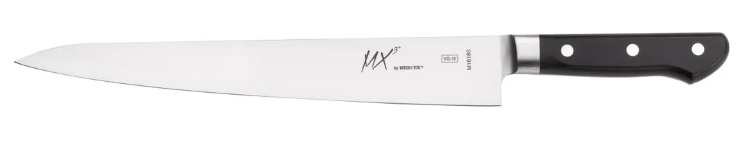 Mercer M16180 MX3 Sujihiki Knife, 9.5" VG-10 Core Blade, Smooth Edge, Ergonomic Delrin Handle