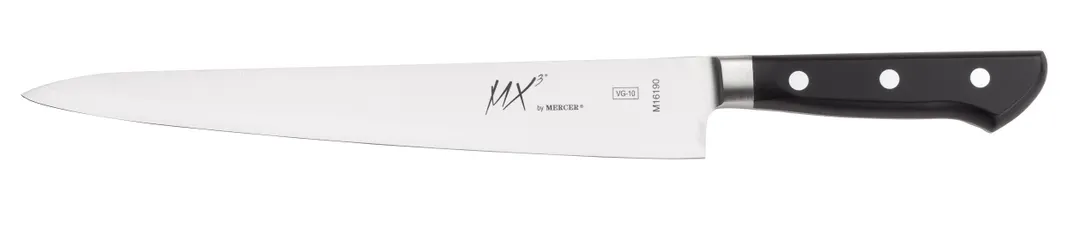 Mercer M16190 MX3 Sujihiki Knife – 10.6" Forged Blade, VG‑10 Core, Smooth Edge, Delrin Handle