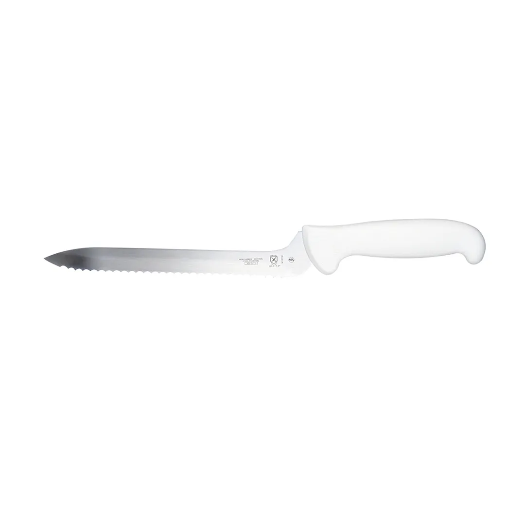 Mercer M18130 Bread Knife, 8" High‑Carbon Japanese Steel, White Handle with Points & Guard, NSF