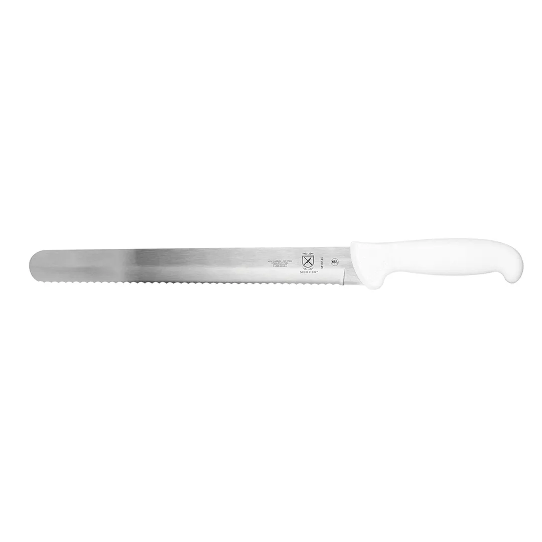 Mercer M18140 - 11" Stamped Japanese Steel Slicer Knife White Plast Handle, Wavy Edge, NSF