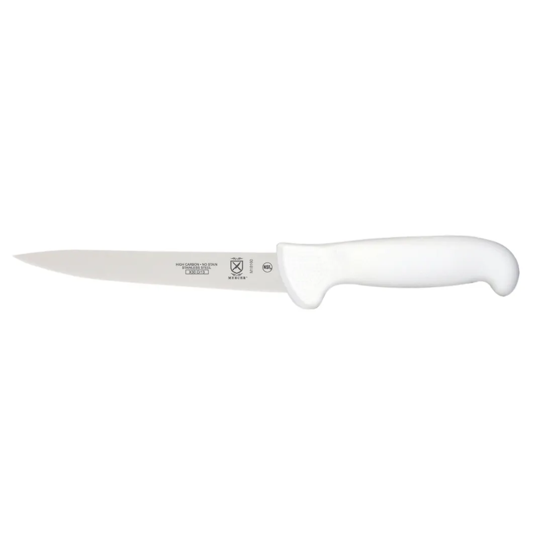 Mercer M18160 White Fillet Knife, 7" Stamped Japanese Steel Blade, White Plastic Handle, NSF
