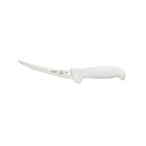 Mercer M18180 Boning Knife, 6" Curved Stamped Blade, High Carbon Steel, White Handle With Guard