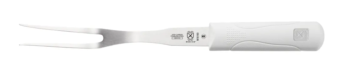 Mercer M18190 - White Cook's Fork, 8" Blade, 13.5" Length, Carbon Steel, Polypropylene Handle, NSF