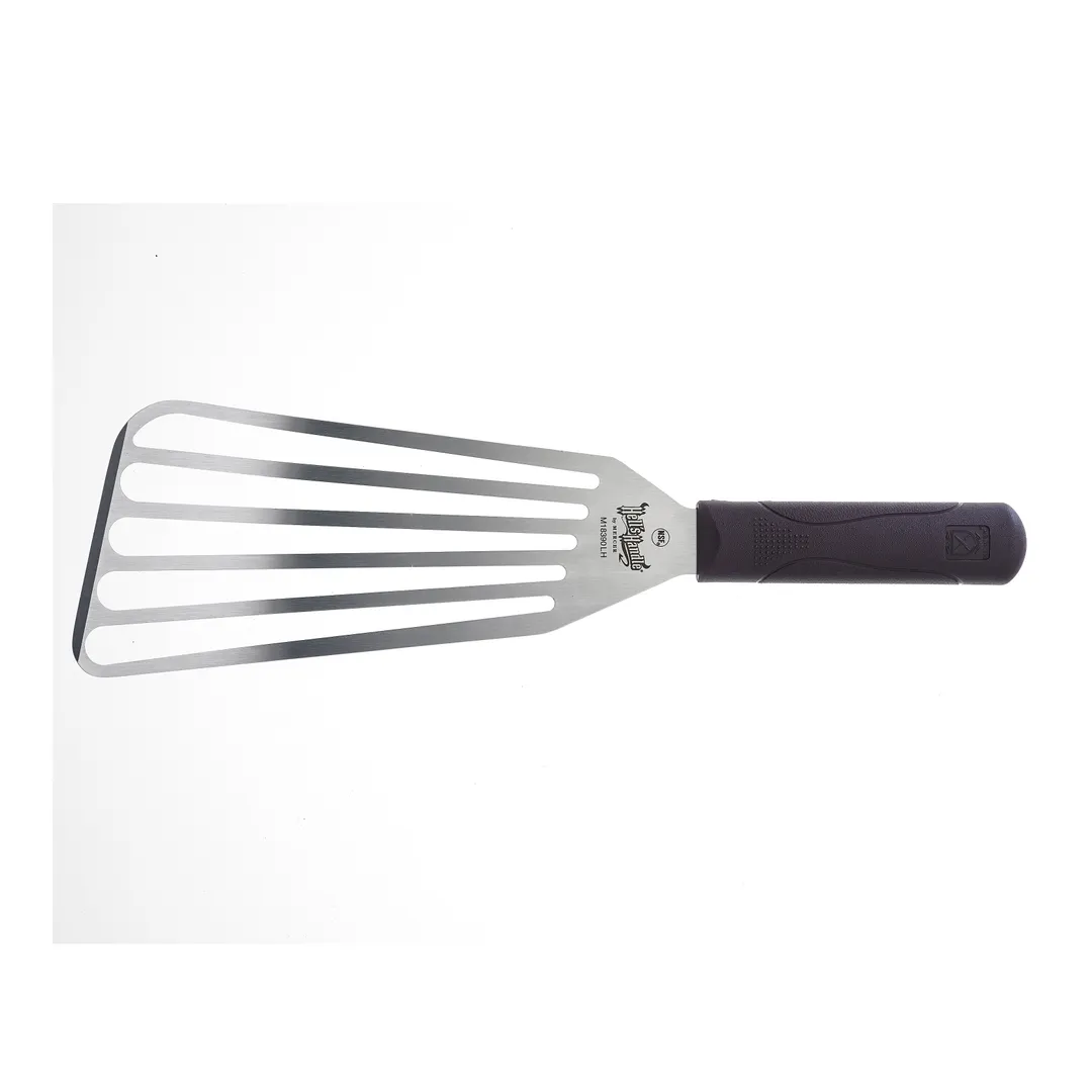 Mercer M18390LH Hell's Handle Fish Turner 9"x4" LH Slotted 450°F Dual-Textured Handle Stainless NSF