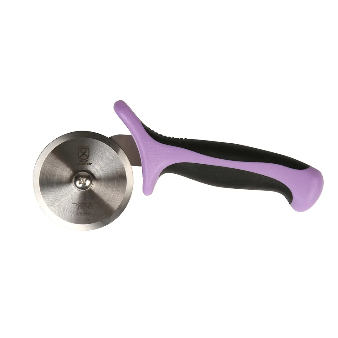 Mercer M18602PU Pizza Cutter - 2-3/4" High-Carbon Steel Blade, Santoprene Purple Handle