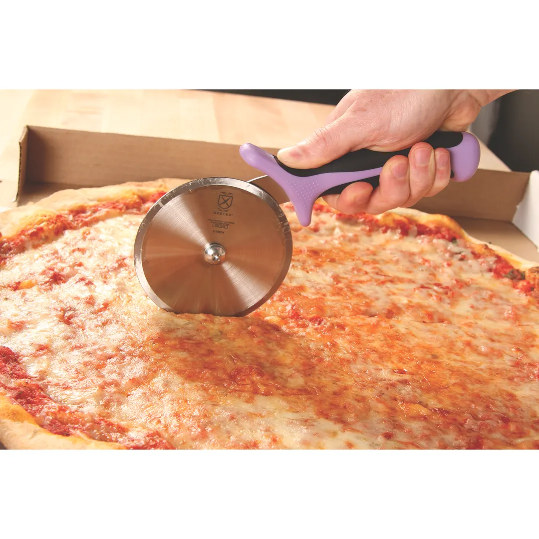 Mercer M18604PU Pizza Cutter, 4" Blade High‑Carbon Steel, Santoprene/Polypropylene Purple Handle