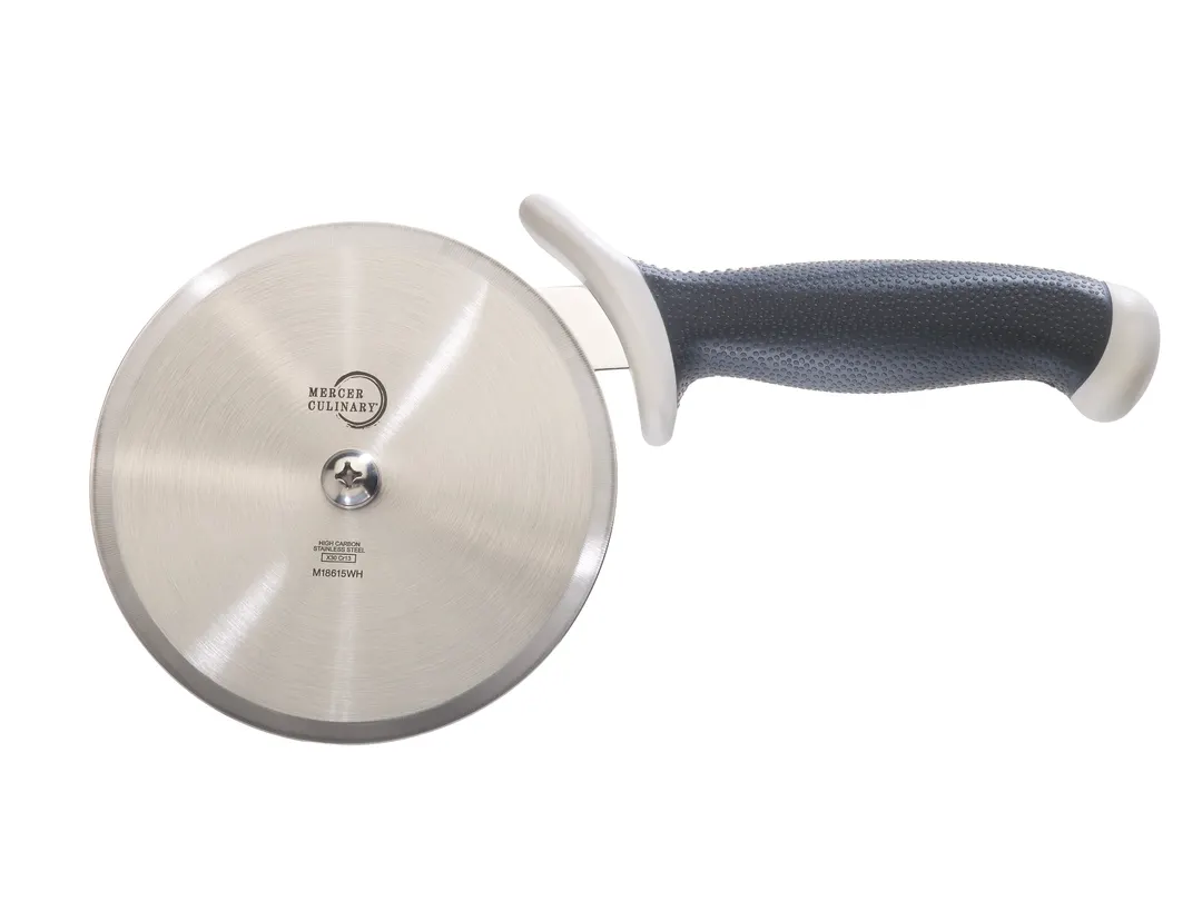 Mercer M18615WH Pizza Cutter, 5" Blade High‑Carbon Steel, White Santoprene & Polypropylene Handle