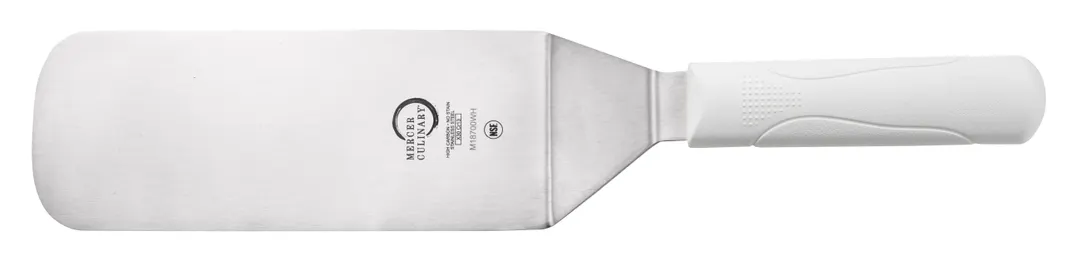 Mercer M18700WH - Stainless Steel Turner, 8" x 3" Blade, 14-3/4" Length, White Handle, Steel Blade