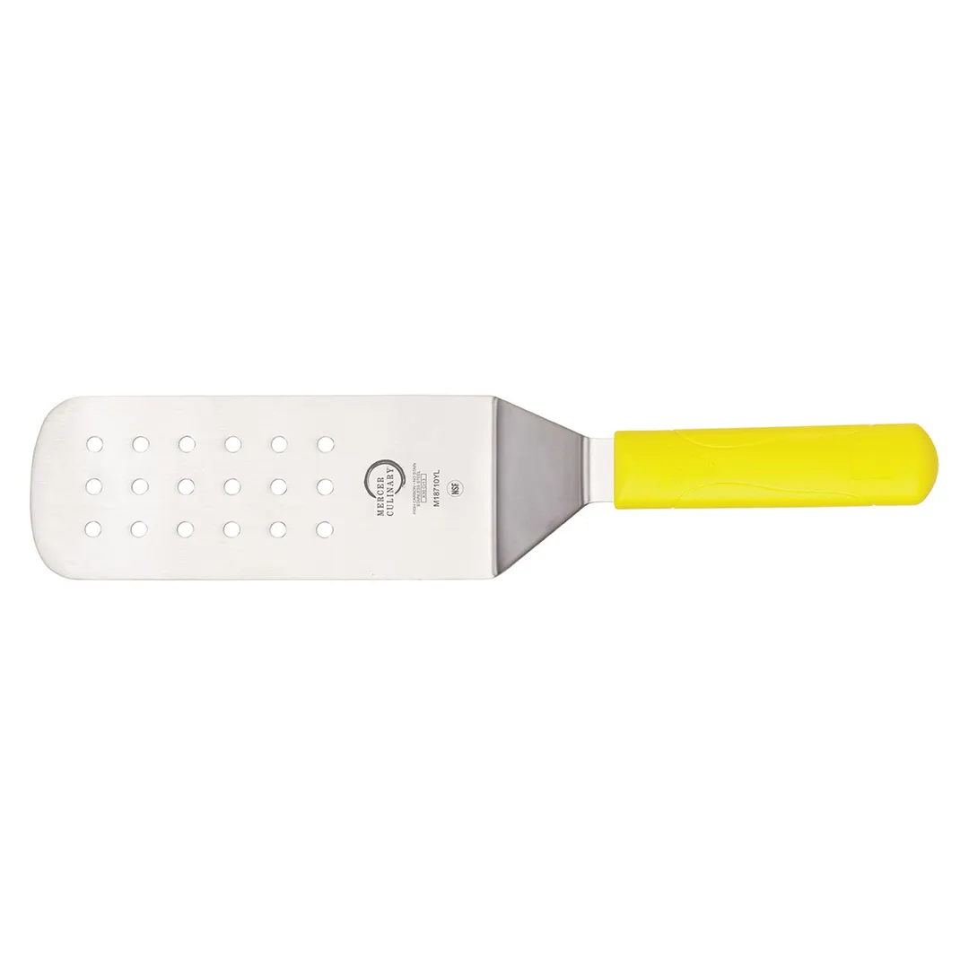Mercer M18710YL - Perf. Stainless Steel Turner, 8" x 3" Blade, 14-3/4" Length, Yellow Handle, NSF