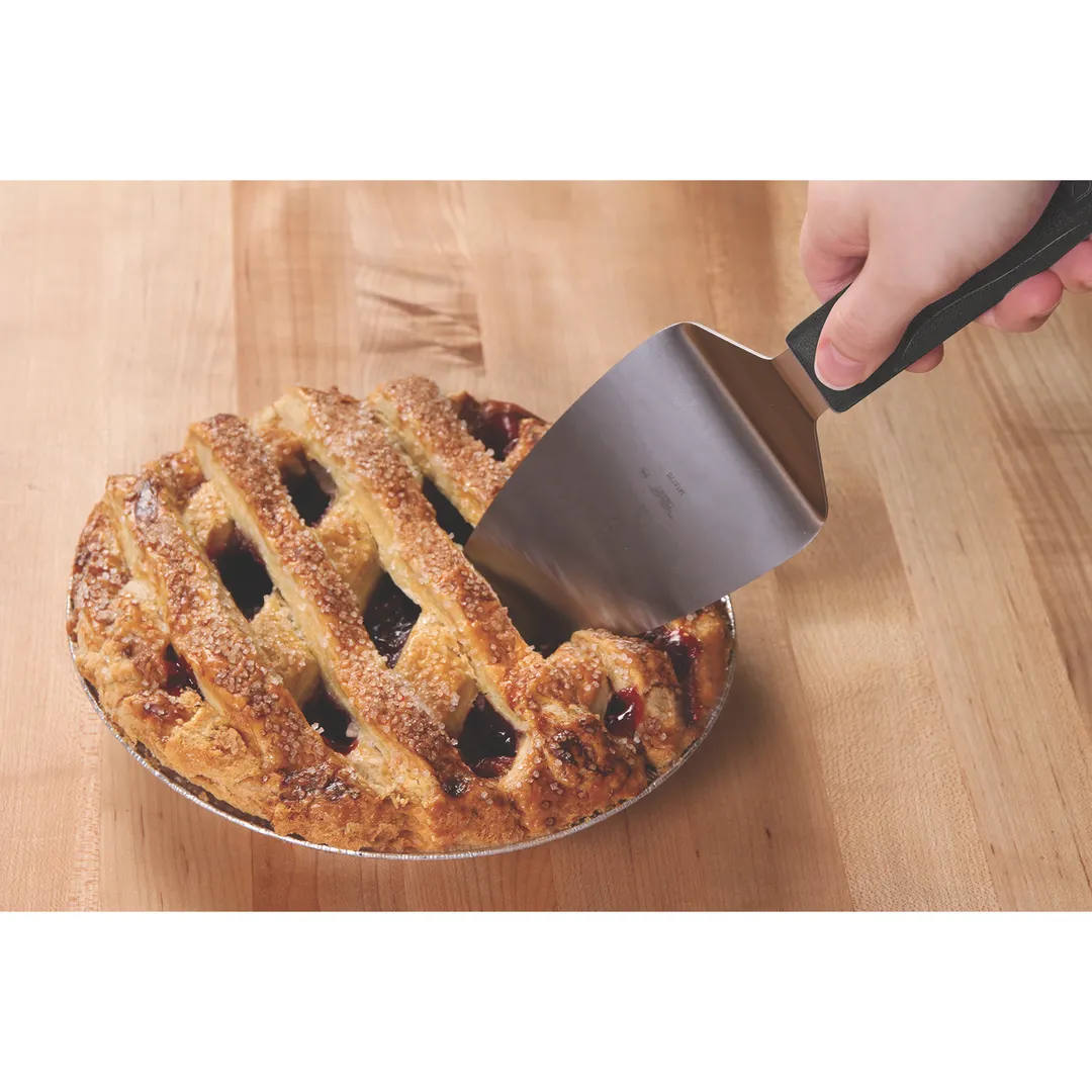 Mercer M18770 Pie Knife, 5" x 3" Blade, 11" Length, Japanese Steel, Black Plastic Handle, Edge