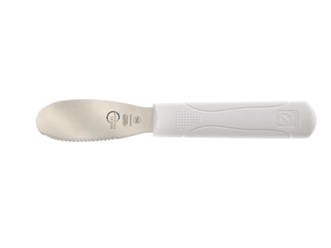 Mercer M18780WH Sandwich Spreader, 3-1/2" Blade, 8-1/2", Japanese Steel, White Handle, NSF