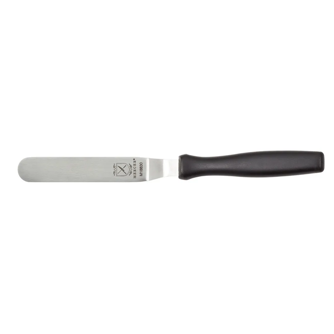 Mercer M18830P Offset Spatula, 4-1/4" x 3/4" Steel Blade, Black Plastic Handle, NSF, Dishwasher Safe