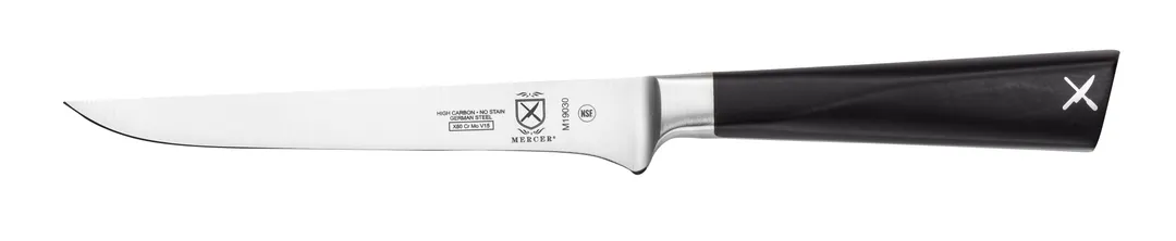 Mercer M19030 ZüM® Boning Knife, 6" Stiff Blade, Carbon Steel, Black POM Handle, NSF Certified