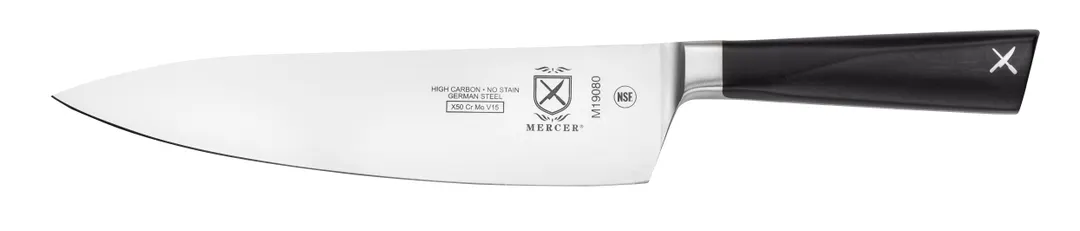 Mercer M19080 ZüM Chef’s Knife – 8" Forged German Steel Blade, Black POM Handle, NSF