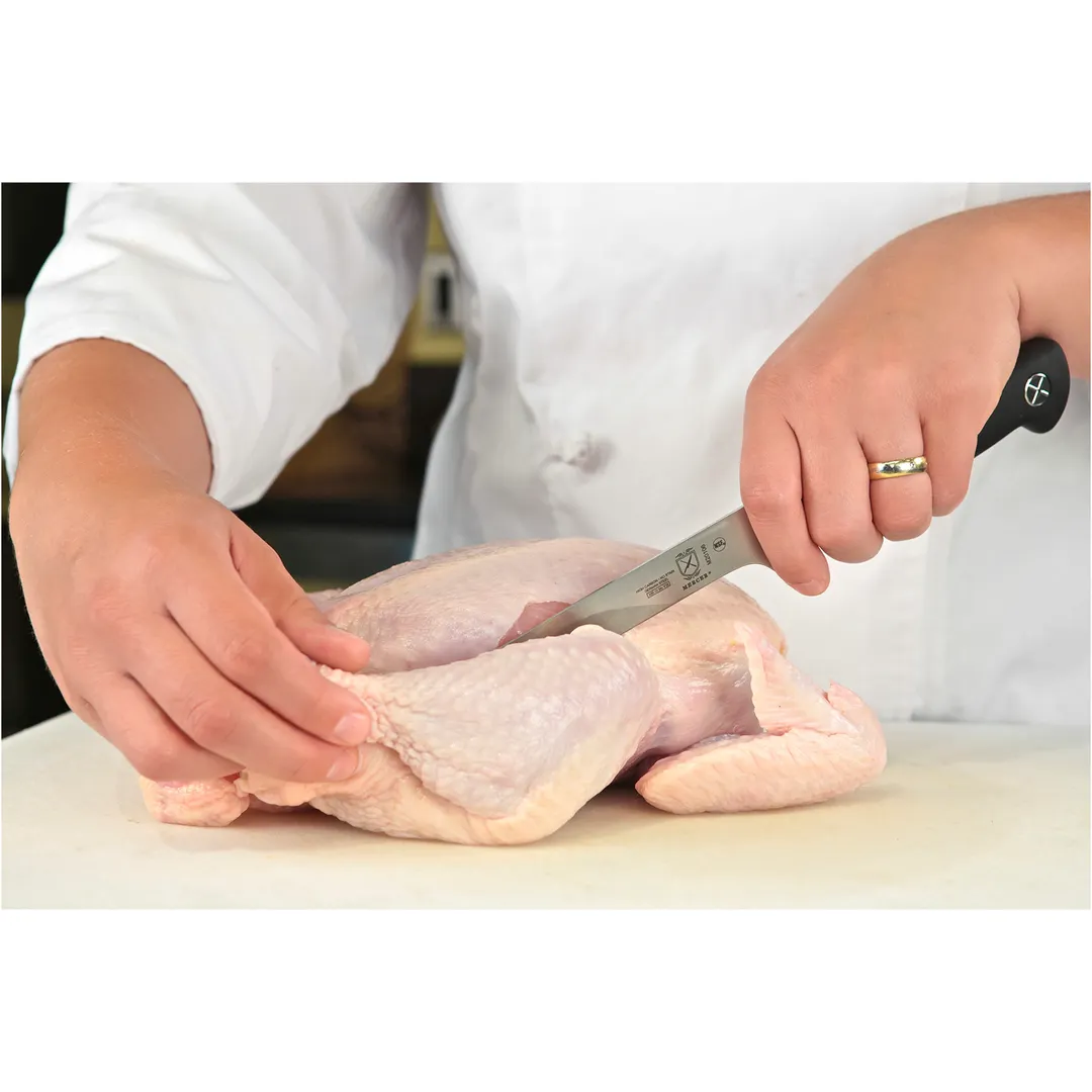 Mercer M20106 Genesis Boning Knife, 6" Stiff Carbon Steel Blade, Black Santoprene Non‑Slip Handle