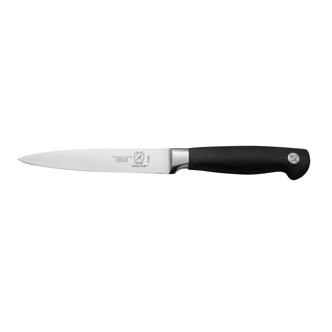 Mercer M20405 5" Forged High‑Carbon Stainless Steel Utility Knife, Black Santoprene Handle, NSF