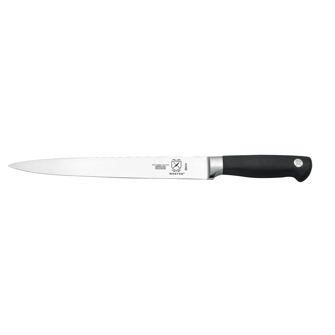 Mercer M20410 Genesis Carving Knife – 10" Forged Carbon Steel Blade, Black Santoprene Handle, NSF