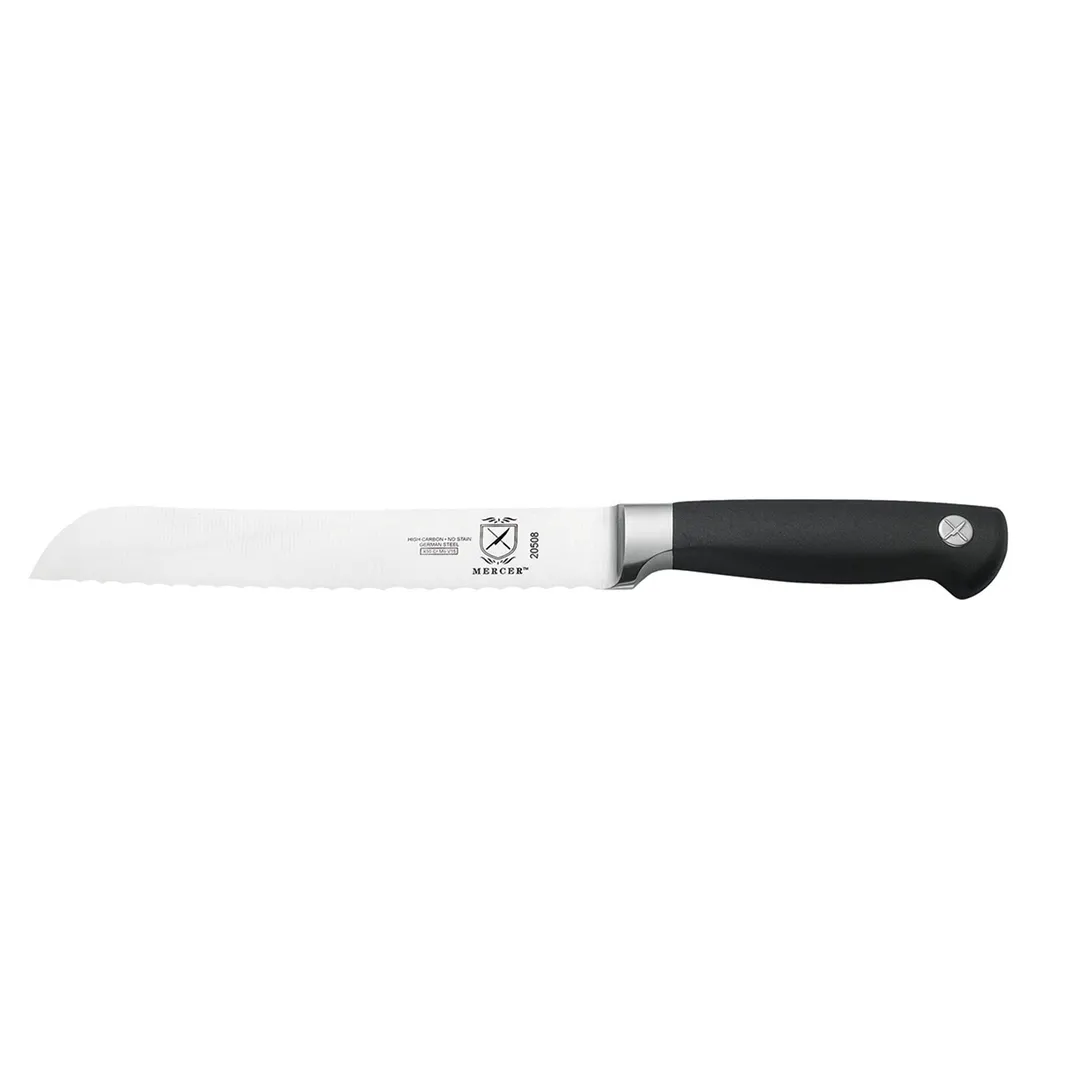 Mercer M20508 Genesis Bread Knife, 8" Forged High‑Carbon Stainless Blade Black Plastic Handle NSF