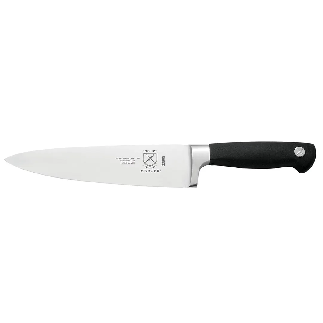 Mercer M20608 Genesis Chef’s Knife, 8" Forged Carbon Steel Blade, Black Santoprene Handle, NSF