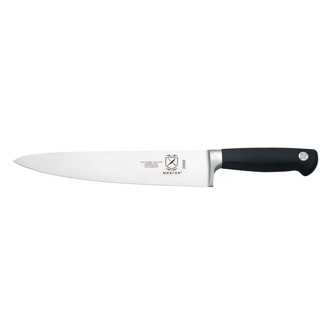 Mercer M20609 Genesis Chef Knife - 9" Carbon Steel Blade, Black Santoprene Handle, NSF