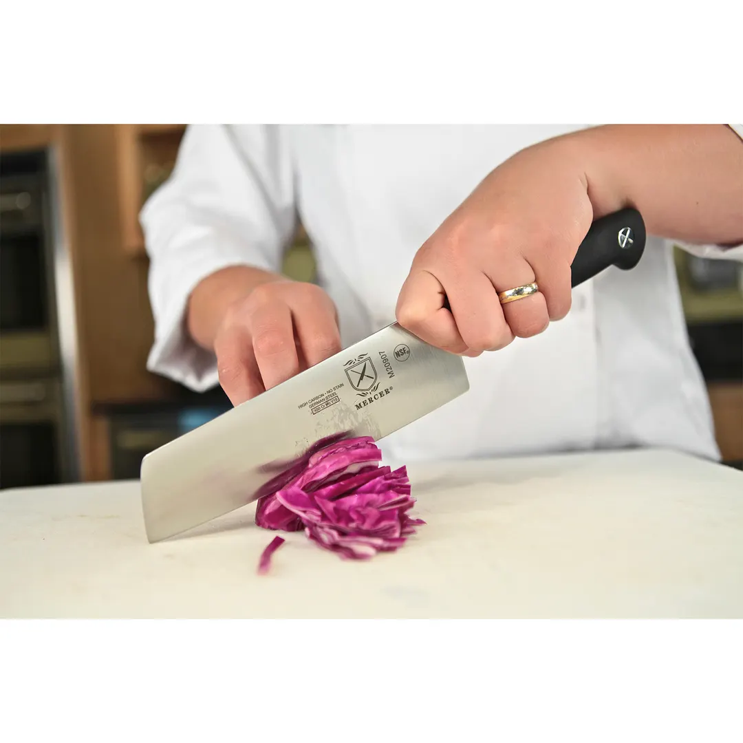 Mercer M20907 Genesis Nakiri Knife, 7" Forged Steel Blade, Santoprene® Handle, Smooth Edge, NSF