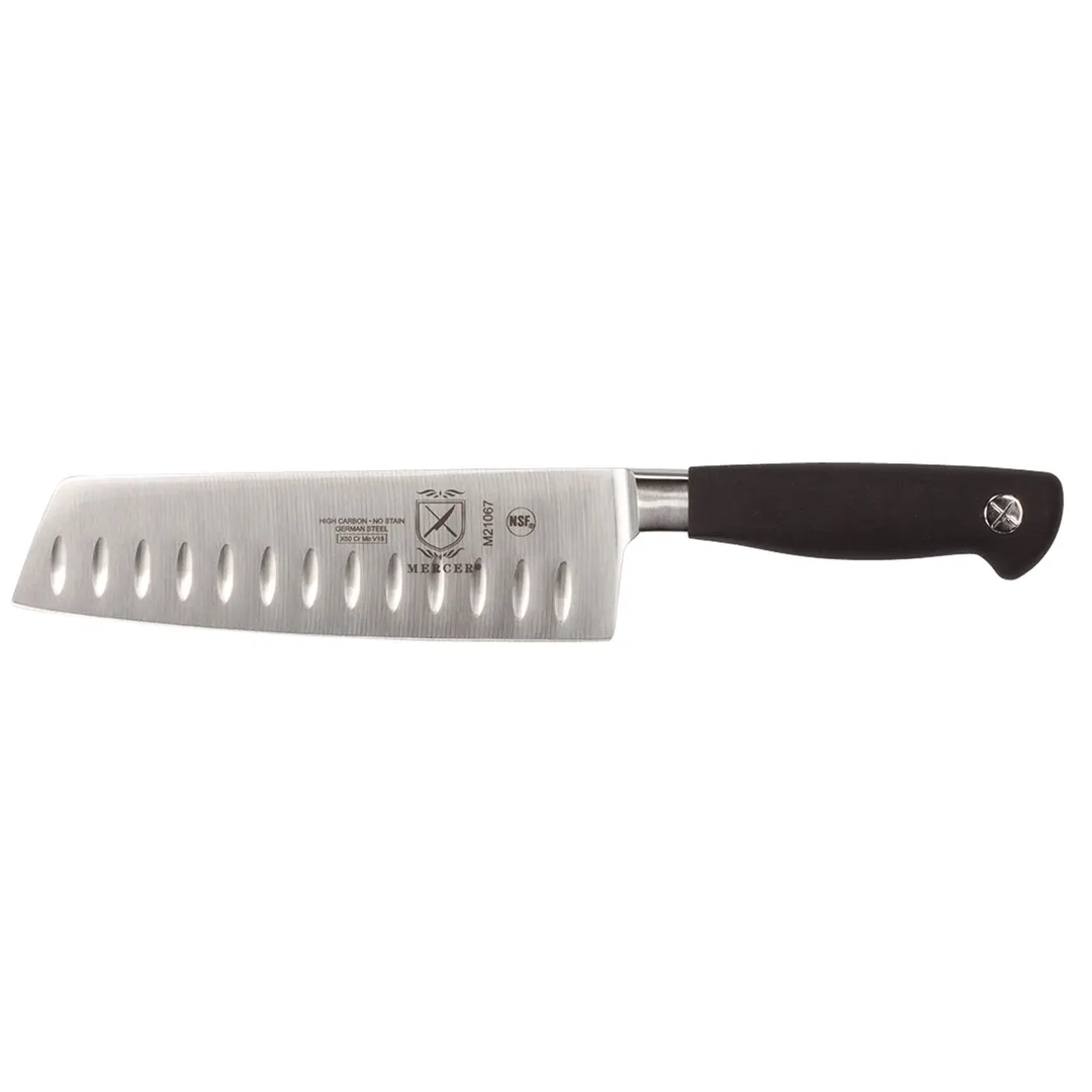 Mercer M21067 Genesis Nakiri Knife, 7" Forged Blade, Granton Edge, Santoprene Handle, NSF