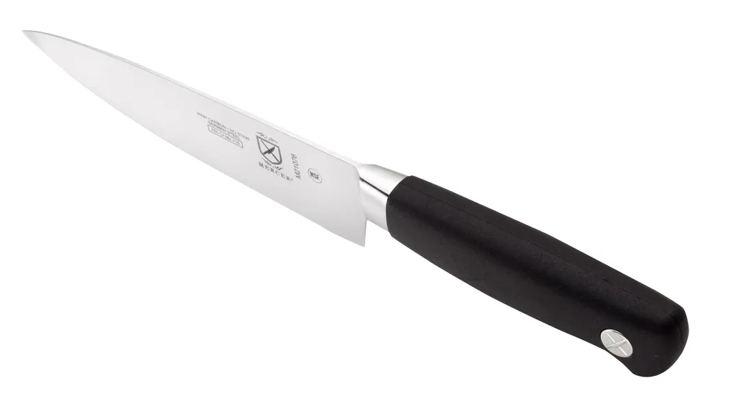 Mercer M21076 Genesis Chef’s Knife, 6" Forged Carbon Steel Blade, Black Santoprene Handle, NSF