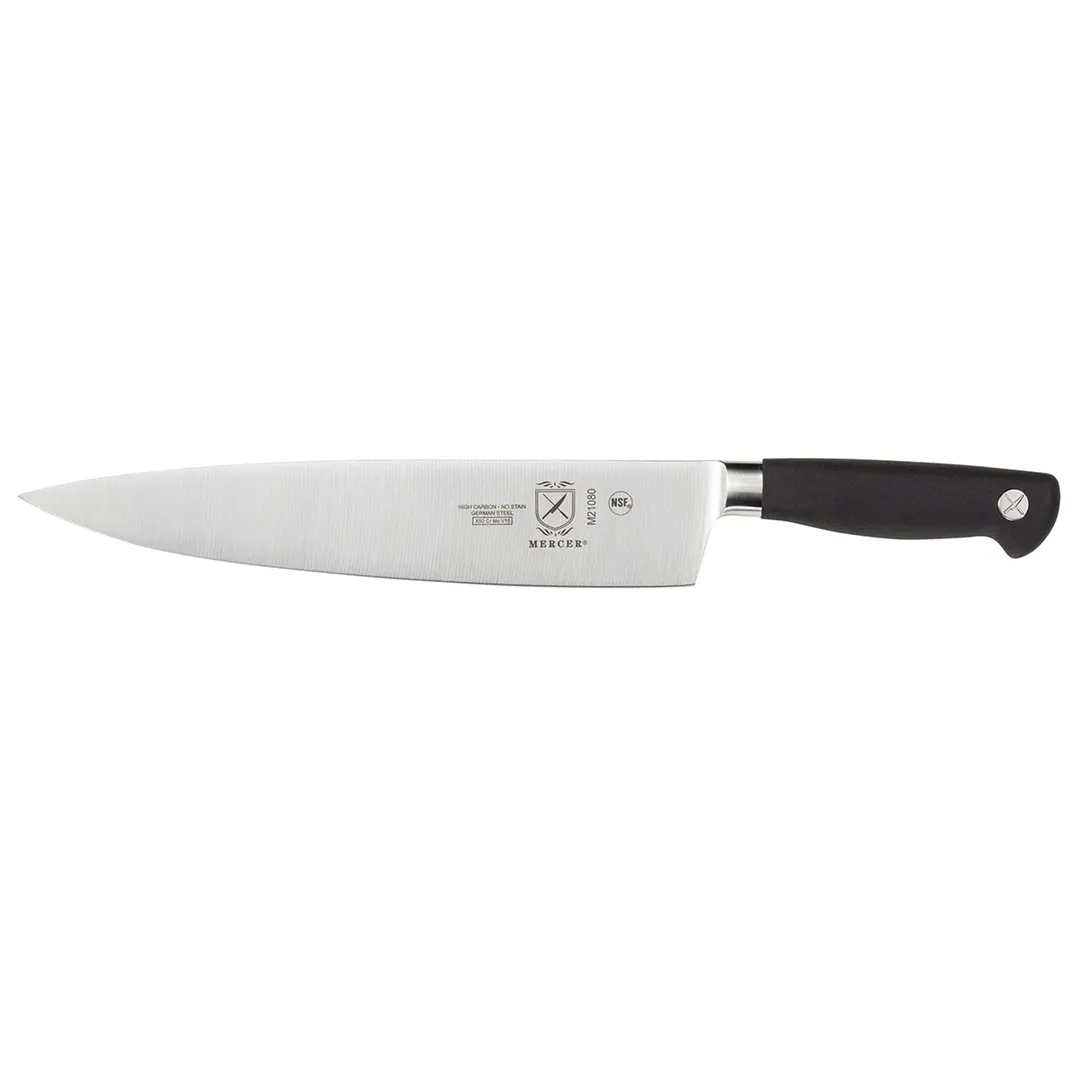 Mercer M21080 Genesis Chef’s Knife, 10" Forged Carbon Steel Blade, Black Santoprene Handle, NSF