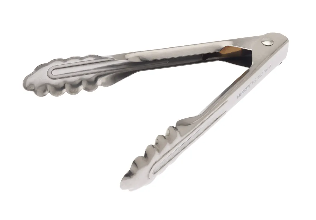 Mercer M21507 7" Tongs, Scalloped End, 18/0 Stainless Steel, Flat Spring, Seafood Plating Tool