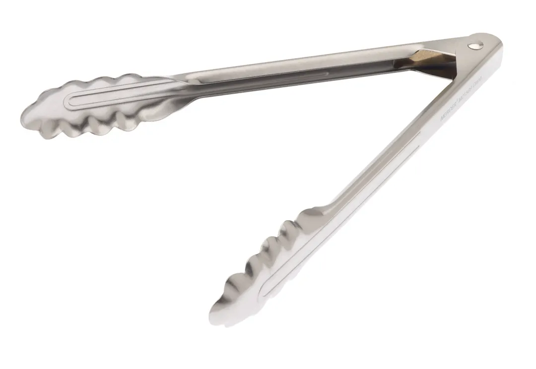 Mercer M21509 Utility Tongs, 9.5" Length, Scalloped End, 18/0 Stainless Steel Flat Spring