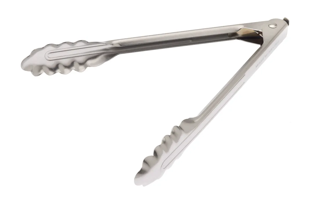 Mercer M21509LK - 9.5" Plating Tweezers, Pull-Lock Scalloped End, 18-0 Stainless Steel, Seafood Tools