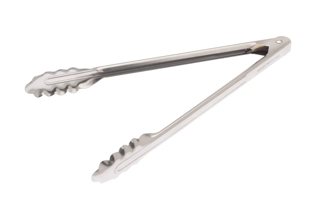 Mercer M21512 12" Utility Tongs, Scalloped End, Flat Spring, 18/0 Stainless Steel - Plating Tweezers