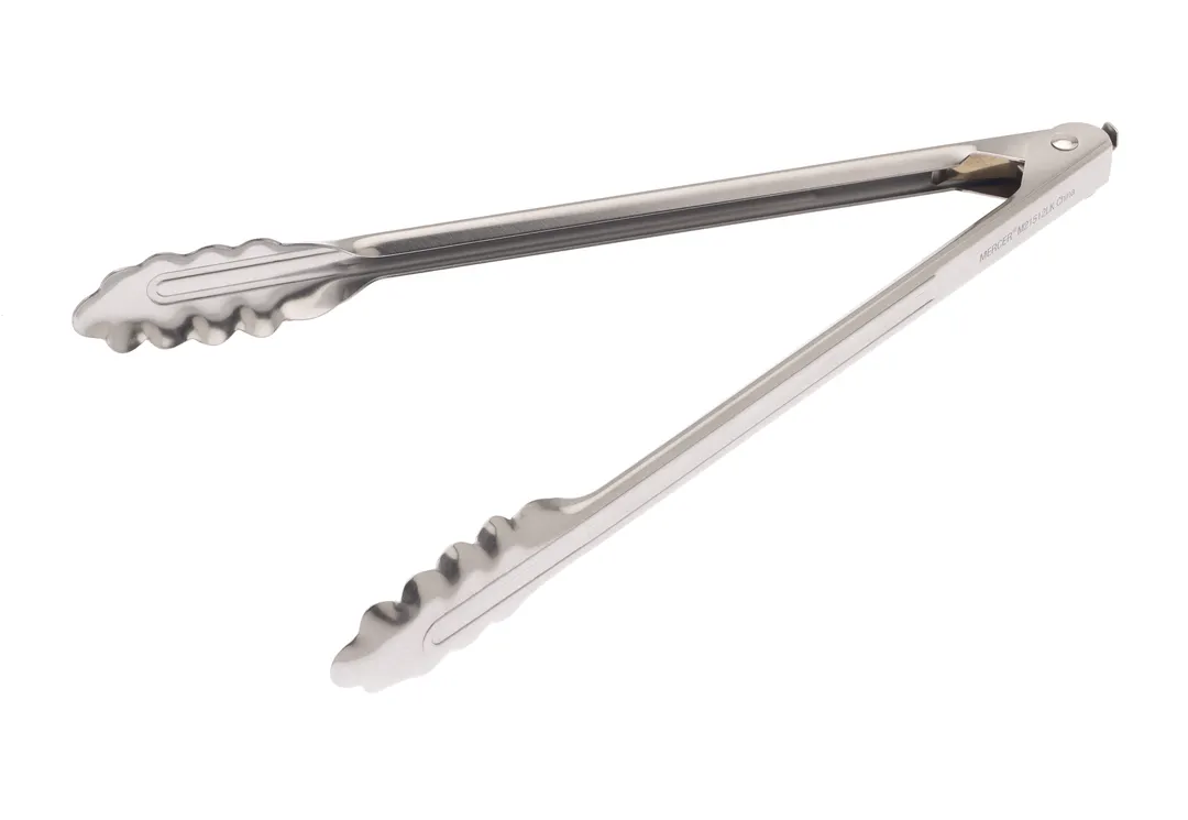 Mercer M21512LK - 12" Utility Tweezer, Pull‑Lock Scalloped End, 18‑0 Stainless Steel, Flat Spring