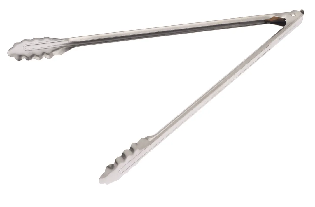 Mercer M21516LK - 16" Utility Tongs with Pull‑Lock, Scalloped End, 18‑0 Stainless Steel Seafood Tool