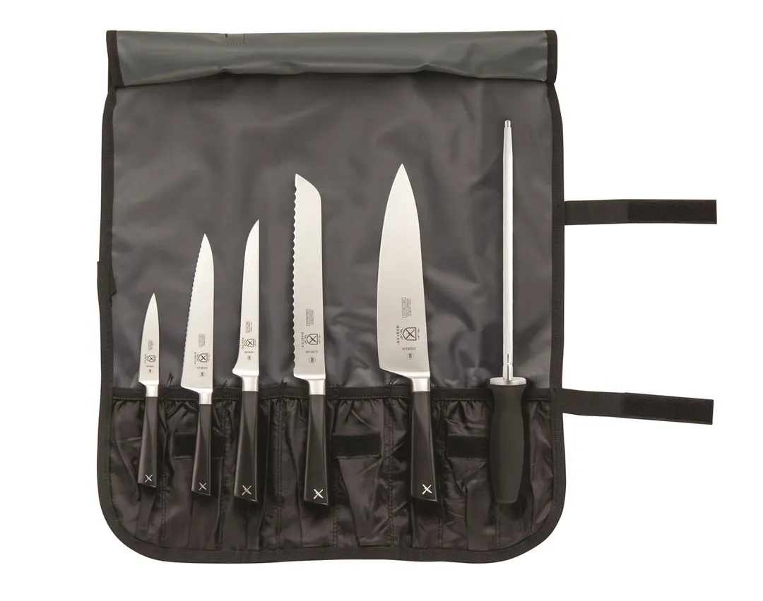 Mercer M21830 7‑Piece Knife Roll Set – 3"‑10" German Steel Knives, POM Handles, NSF - 7/Bag