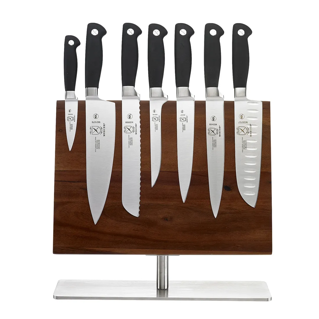 Mercer M21943 Magnetic Board Set – 8‑Piece Knives 10"–3.5" Blades, Black Handles, NSF - 8/Magnetic