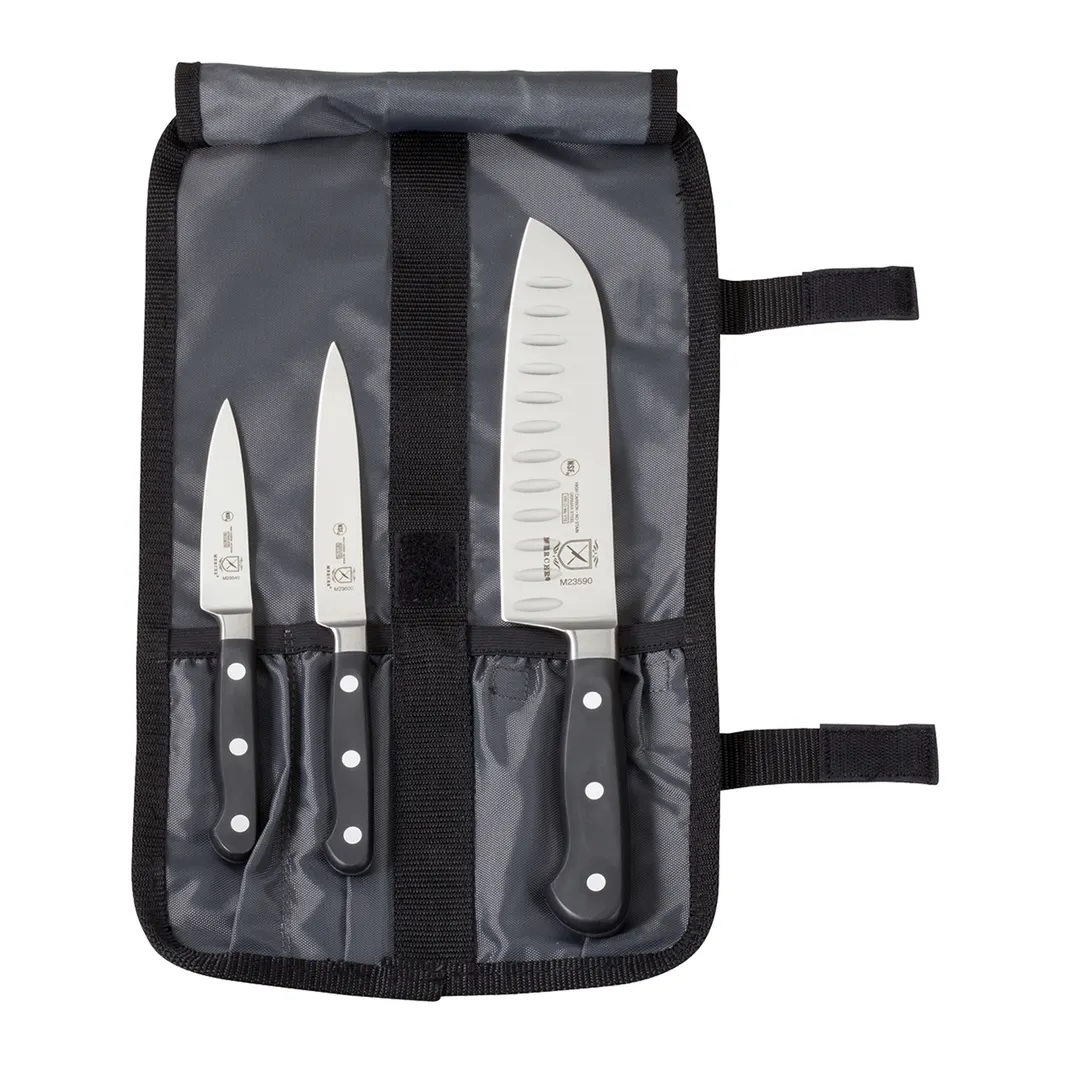 Mercer M21950 4-Piece Knife Set, 3-1/2" Paring, 5" Utility, 7" Santoku, Steel, Handles - 1/Bag