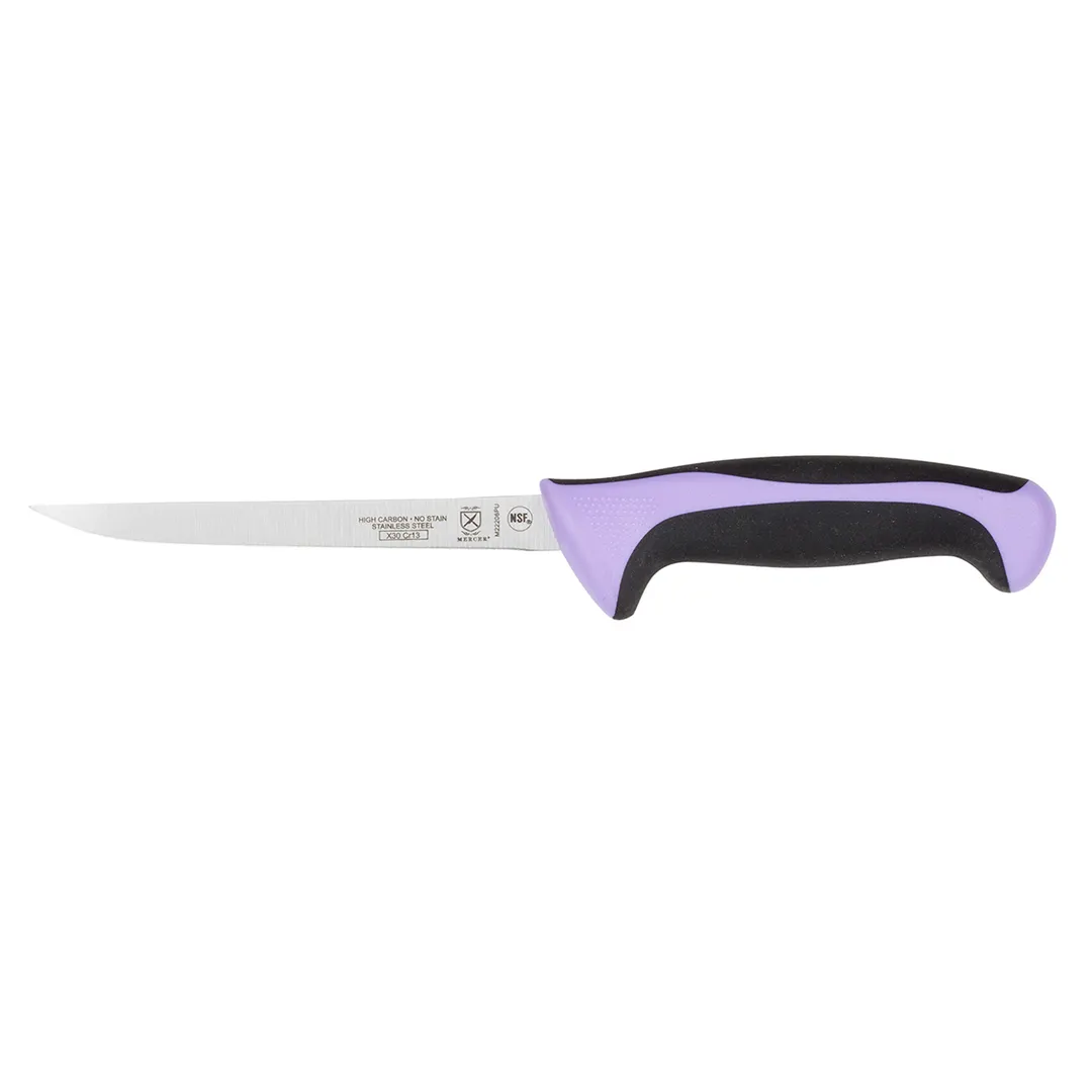 Mercer M22206PU Boning Knife – 6" Stamped Narrow Blade, High‑Carbon Steel, Purple Plastic, NSF