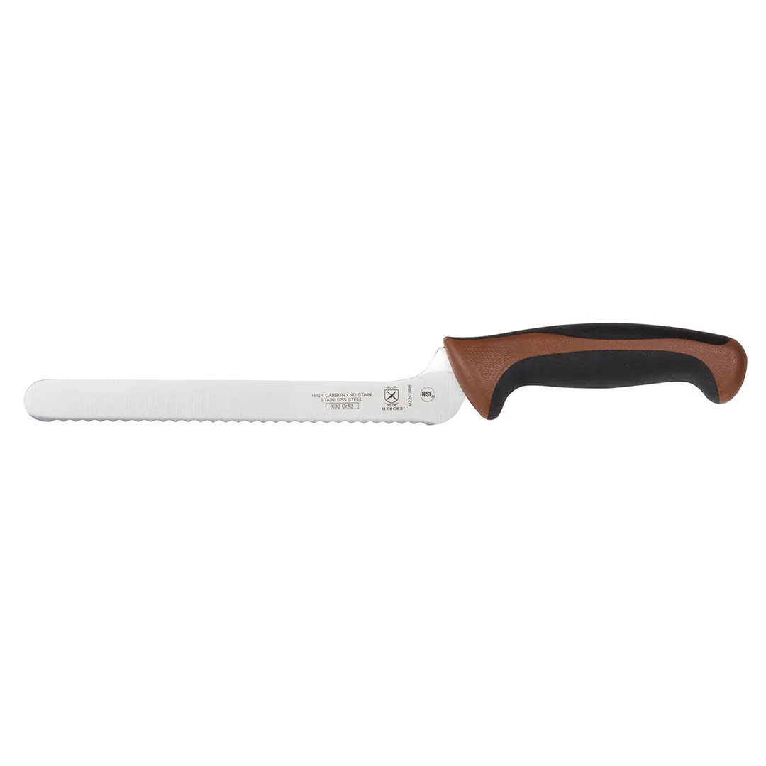 Mercer M22418BR 8" Bread & Sandwich Knife, Stamped High Carbon Steel Blade, Brown Poly Handle, NSF