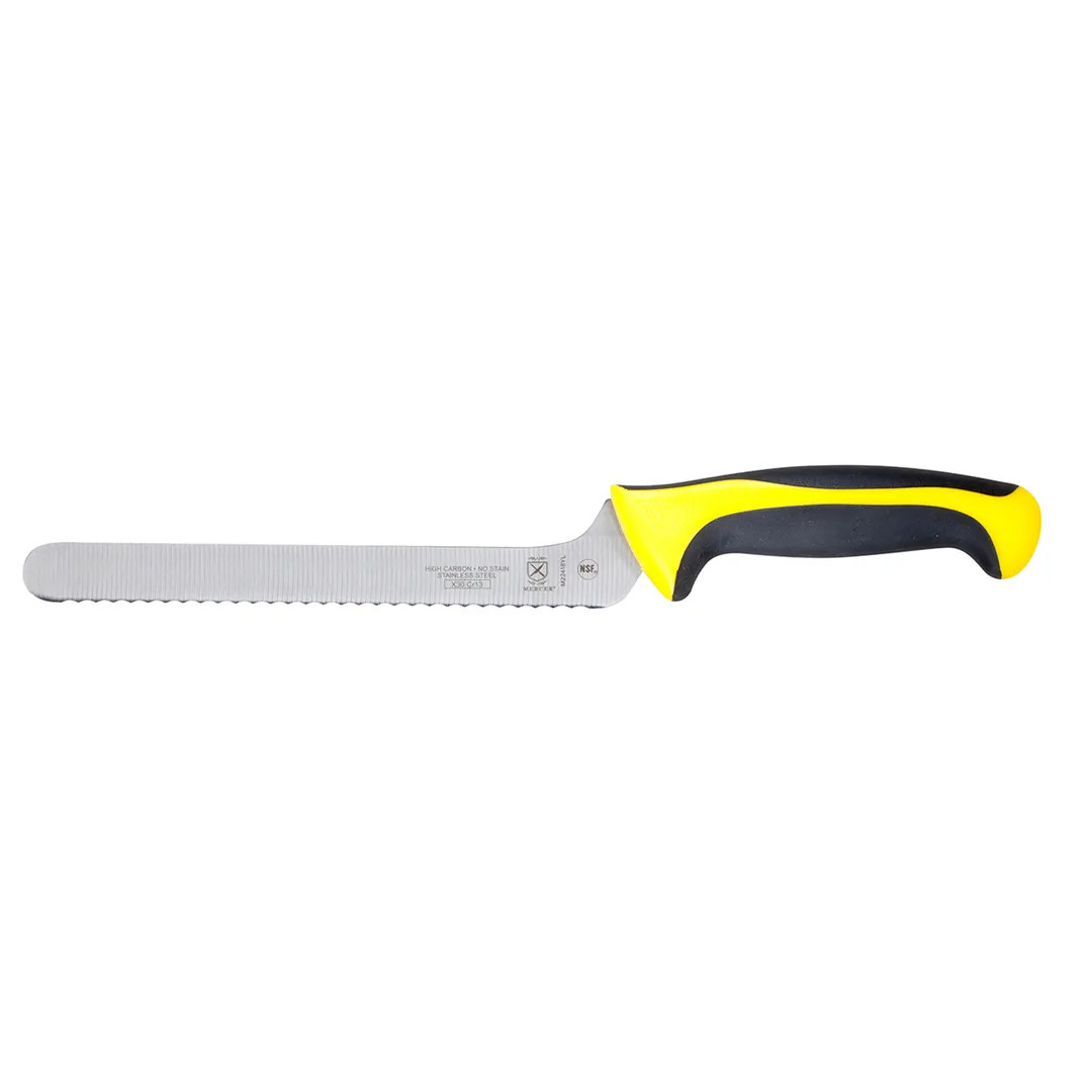 Mercer M22418YL Knife, 8" Wavy Edge, High‑Carbon Japanese Steel, Yellow Santoprene Handle, Guard NSF