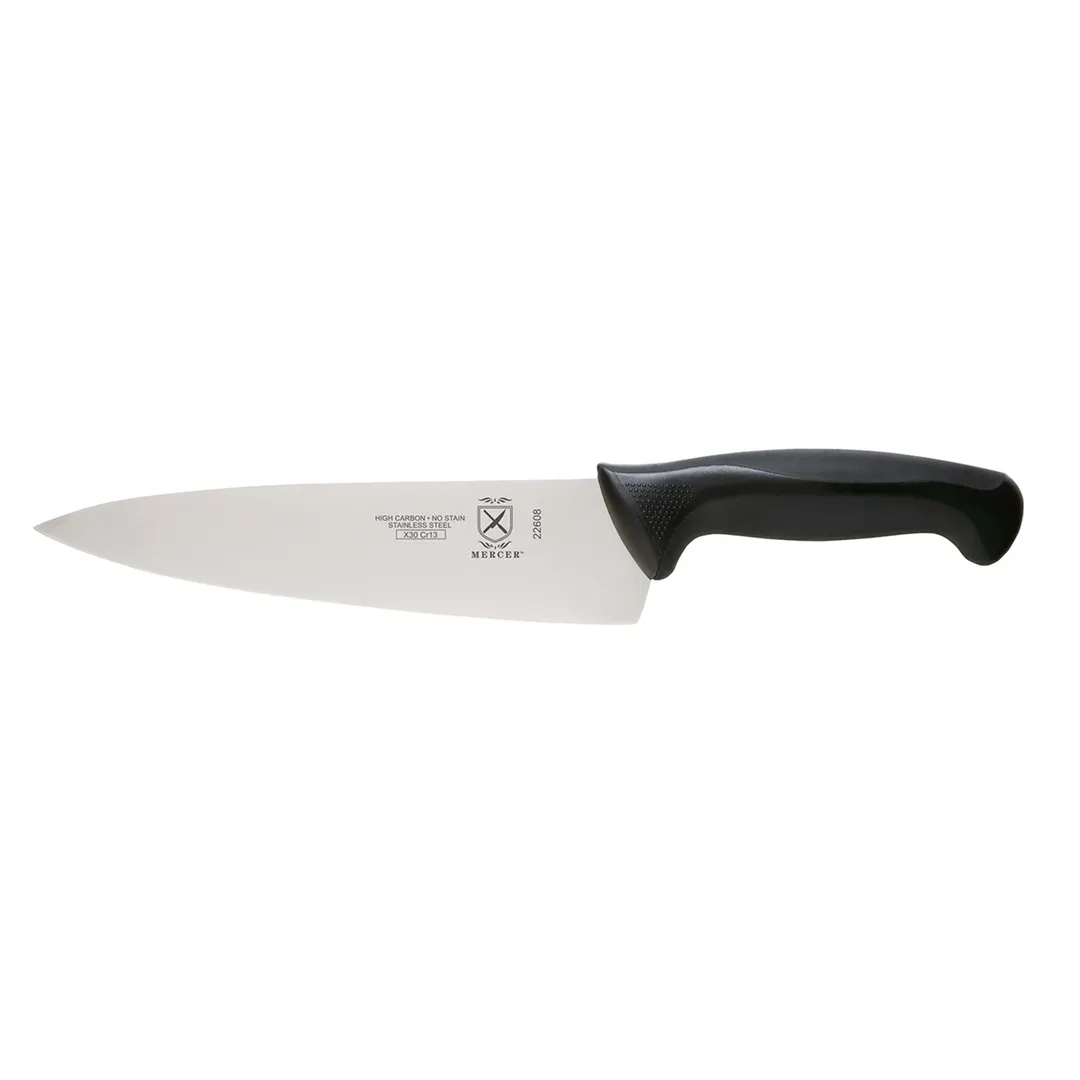 Mercer M22608 - Millennia 8" Chef Knife, Stamped Carbon Steel Blade, Non‑Slip Handle with Guard