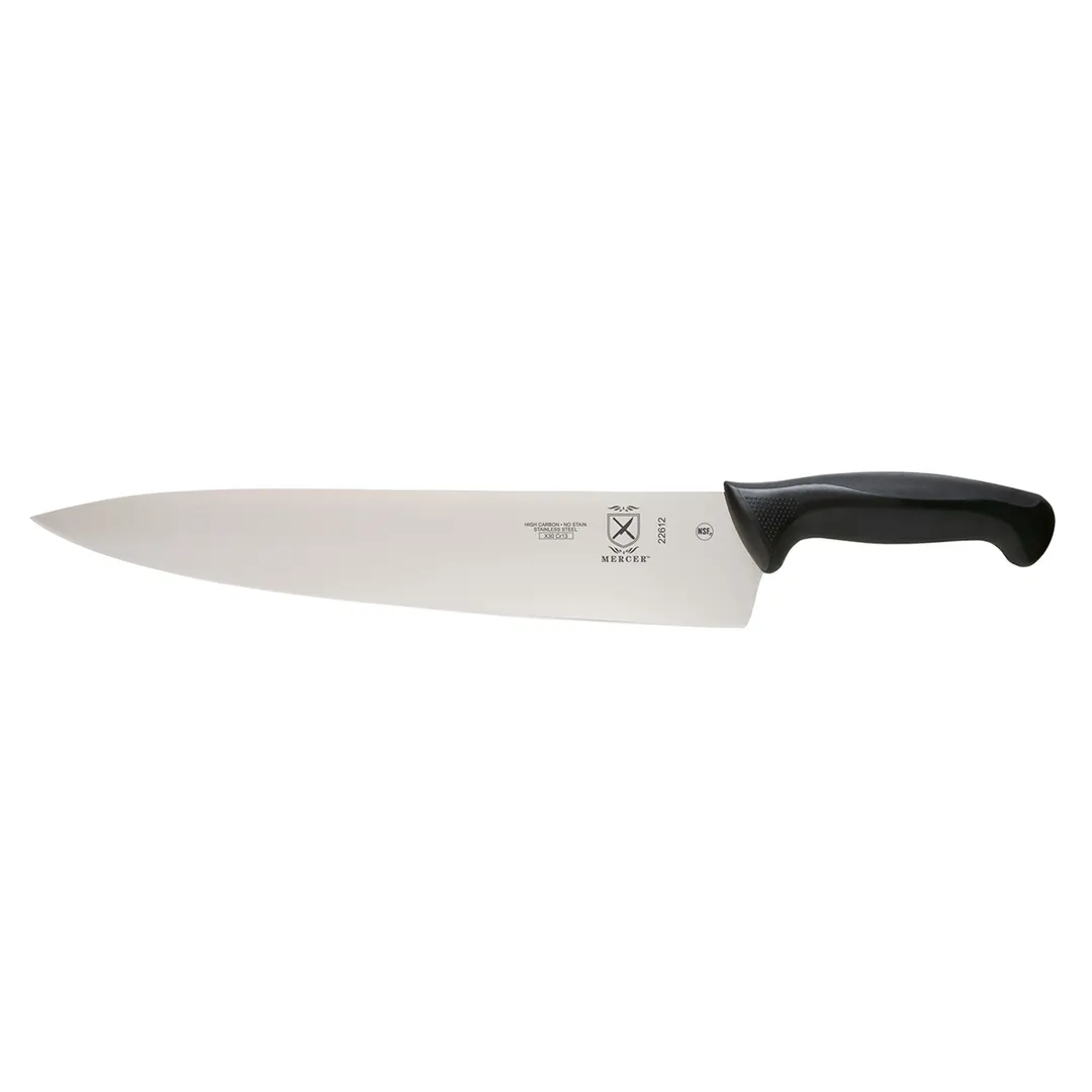 Mercer M22612 Millennia Knife – 12" Stamped Steel Blade, Black Plastic Handle, Guard, NSF