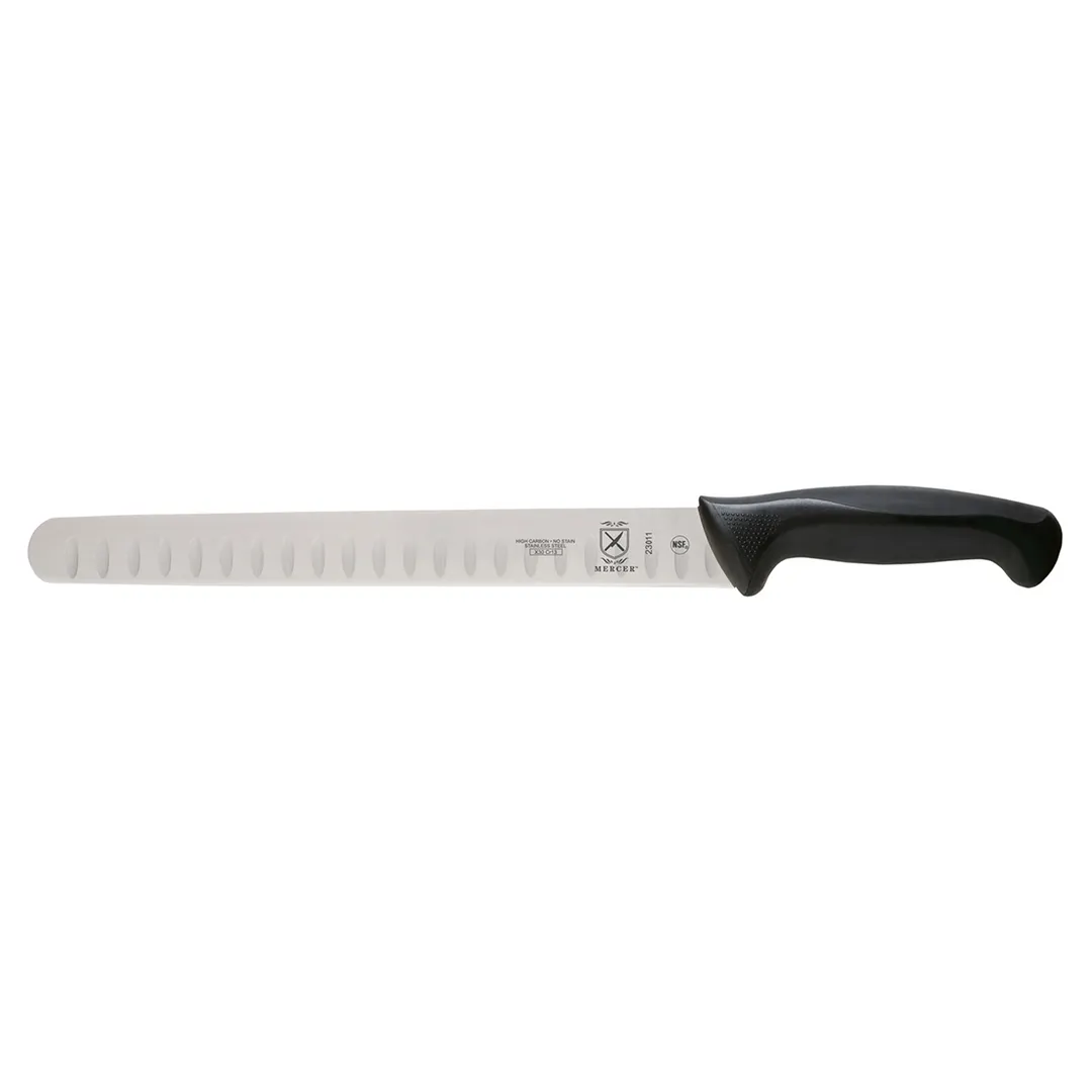 Mercer M23011 11" Slicer Knife, High‑Carbon Steel, Black Santoprene/Polypropylene Handle, Guard