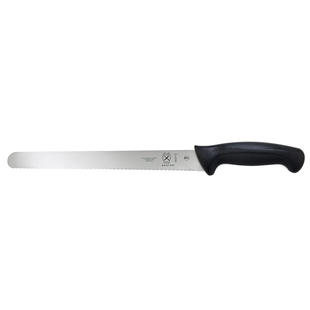 Mercer M23112 12" Stamped Slicer Knife Wavy Edge Japanese Steel Blade Santoprene Handle Guard NSF