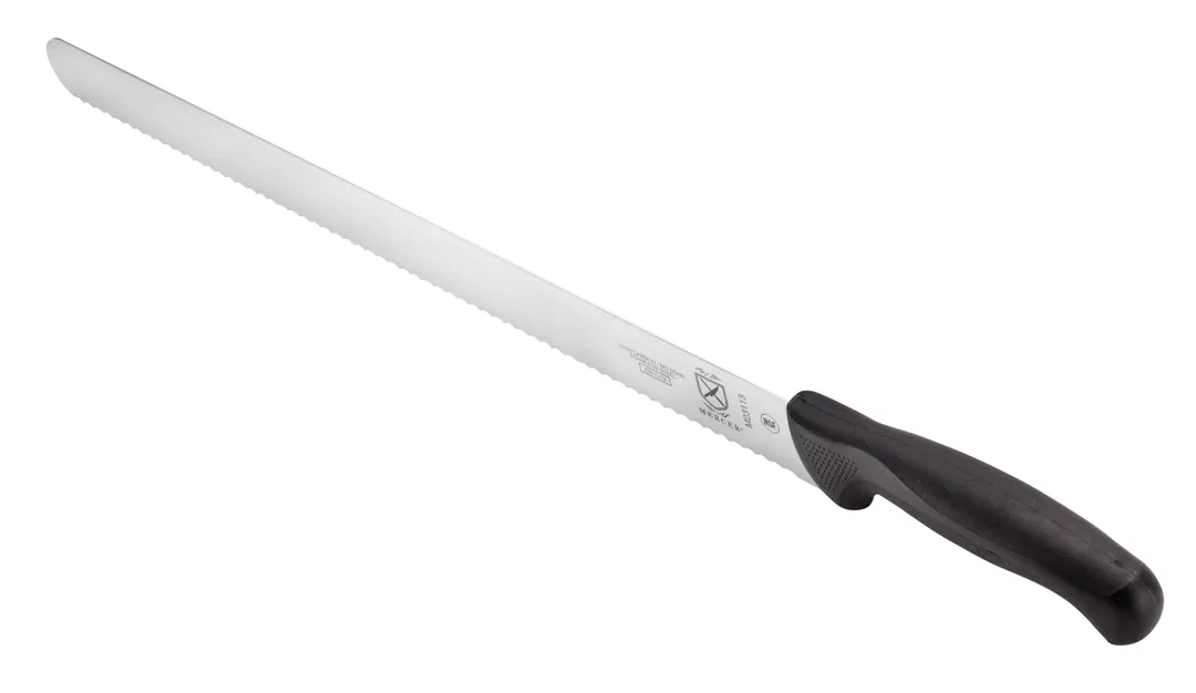 Mercer M23113 - Millennia 16" Cake Slicer Knife, Steel Blade, Black Plastic Handle, Guard, NSF