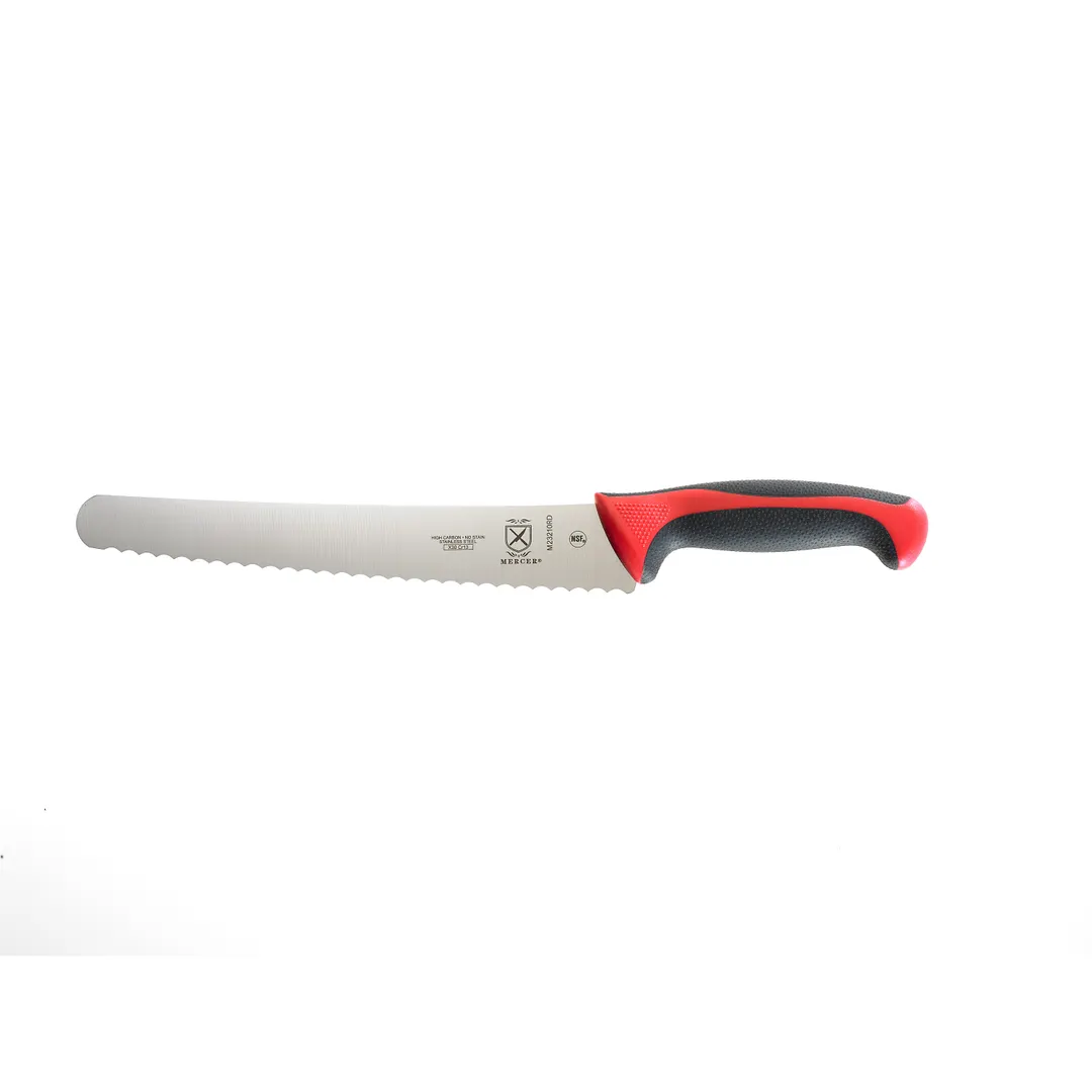 Mercer M23210RD – 10" Stamped Bread & Sandwich Knife, High‑Carbon Steel Blade, Red Poly Handle, NSF