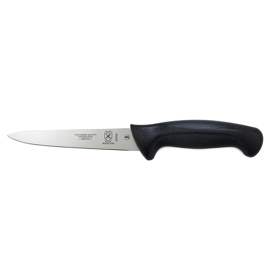 Mercer M23306 Utility Knife, 6" Stamped High‑Carbon Japanese Steel Blade, Black Plastic Handle, NSF