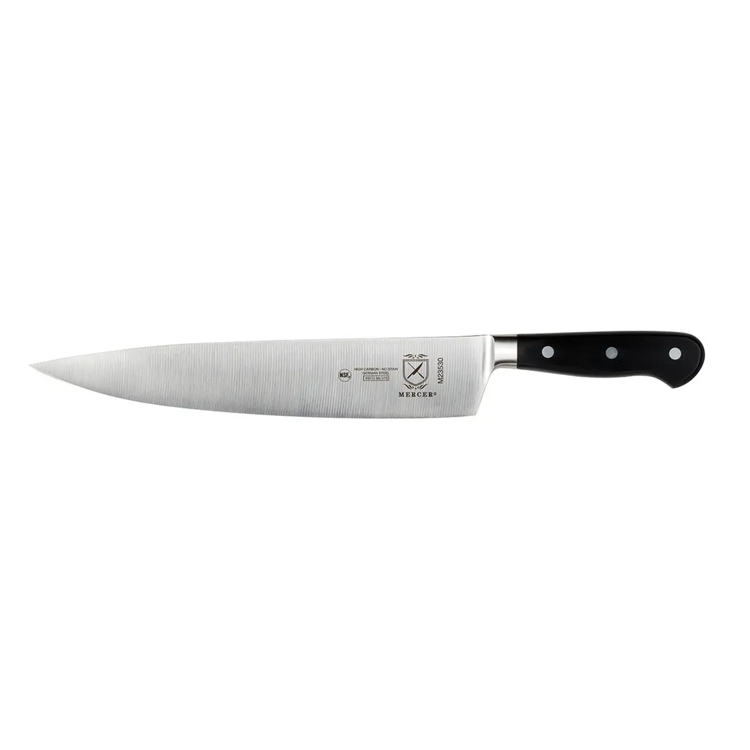 Mercer M23530 Chef’s Knife – 10" Forged High Carbon Steel, Black Delrin Handle, Triple‑Riveted, NSF