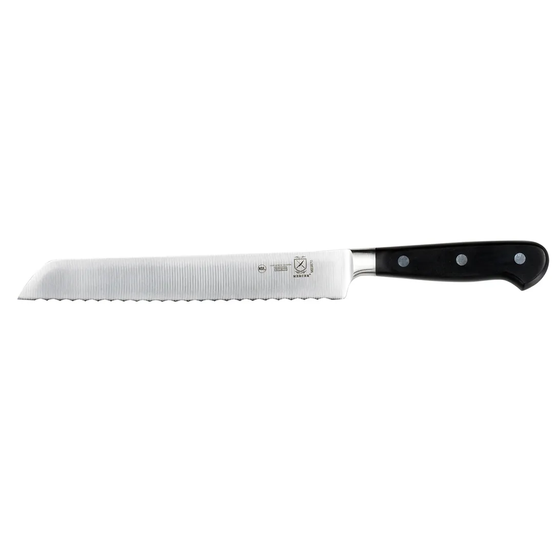 Mercer M23570 Bread Knife, 8" Forged High‑Carbon Steel Blade, Black Delrin Handle, NSF