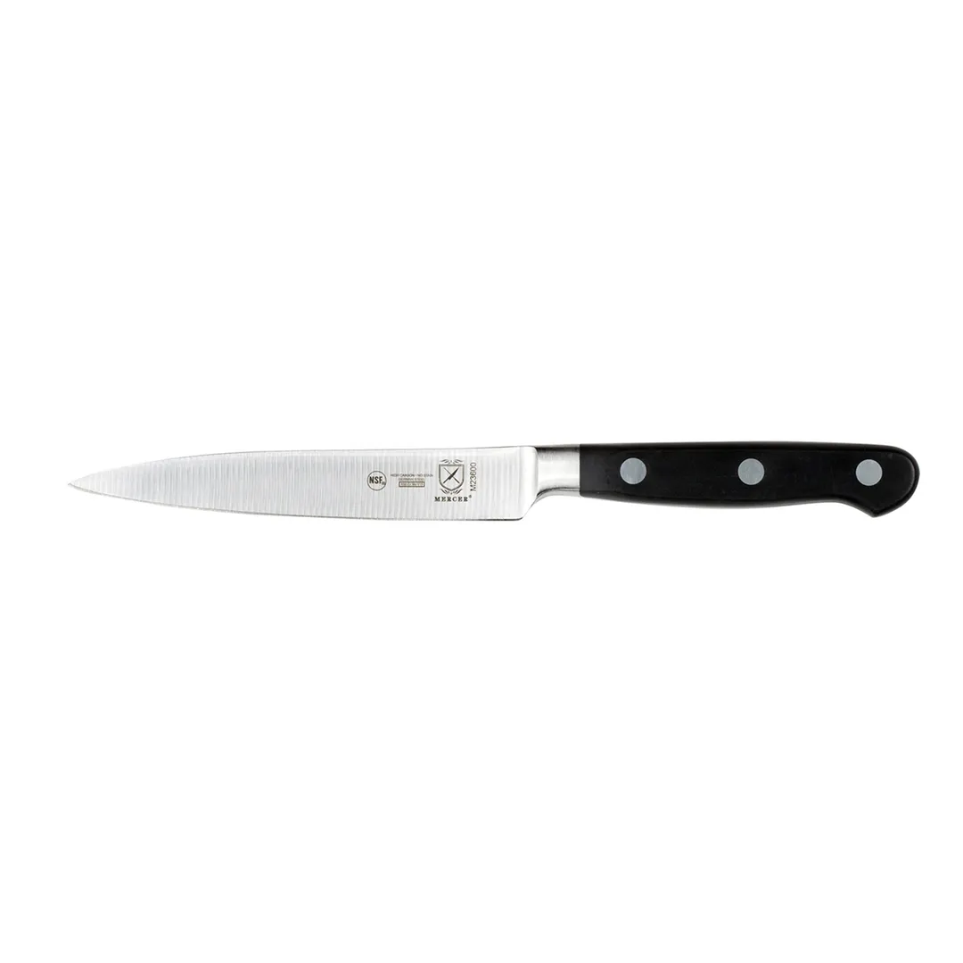 Mercer M23600 Utility Knife, 5" Forged Carbon Steel Blade, Black Delrin Handle, Triple‑Riveted, NSF
